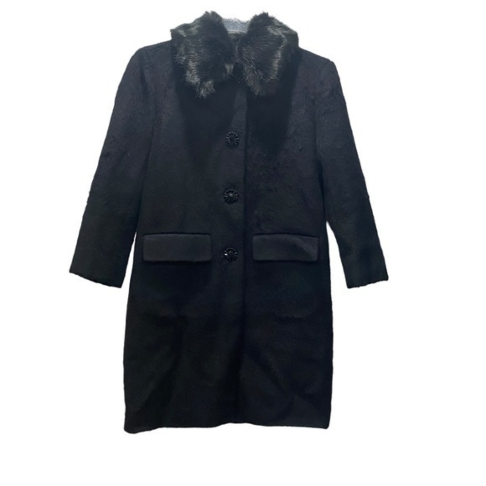 Kate Spade Black Wool Blend Coat Faux Fur Trim Size 00